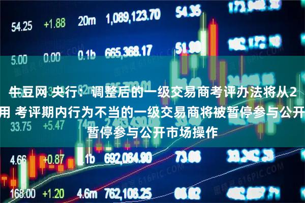 牛豆网 央行：调整后的一级交易商考评办法将从2025年启用 考评期内行为不当的一级交易商将被暂停参与公开市场操作